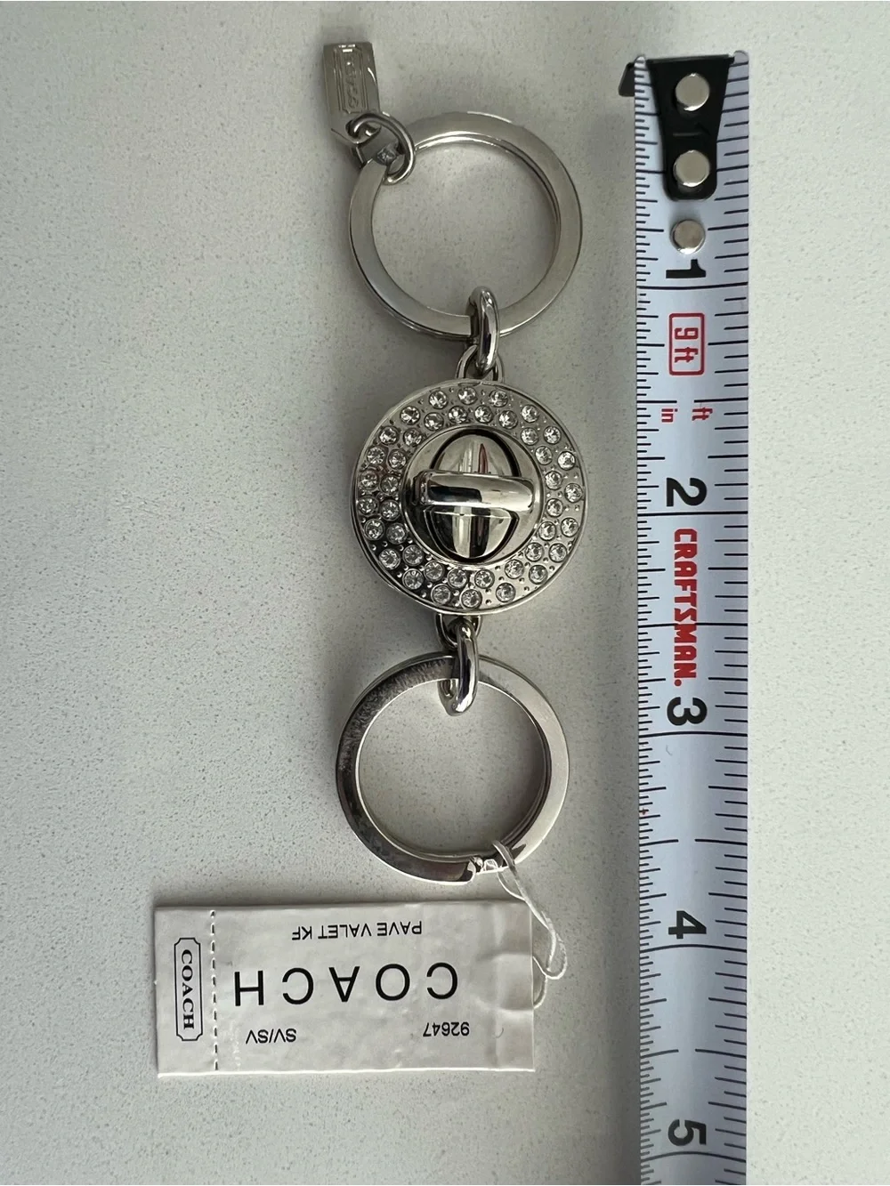 Coach Silver Keychain. Pave Valet KF. NWT